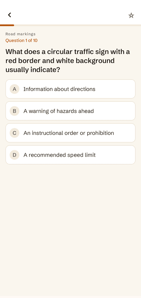 A real exam-style question in the app, with answer choices